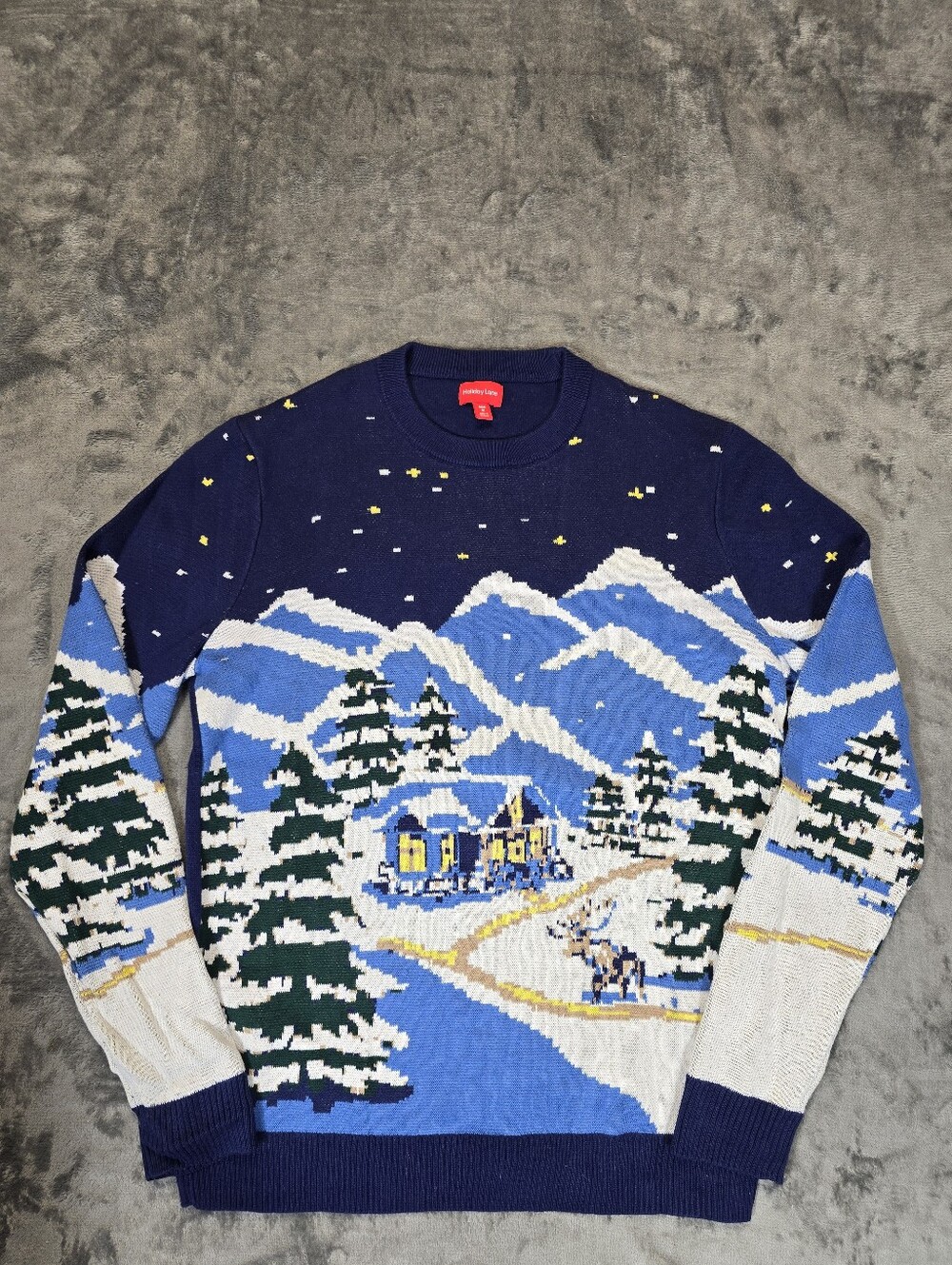 Holiday Lane Winter Cabin Scene Christmas Sweater Size Medium Xmas Ugly